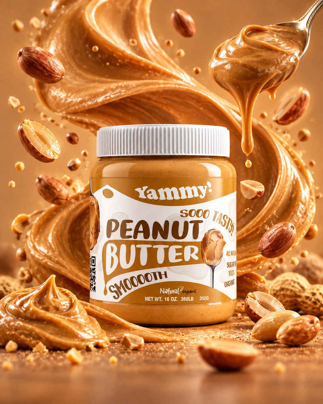 Yammy! peanut butter jar with a caramel swirl